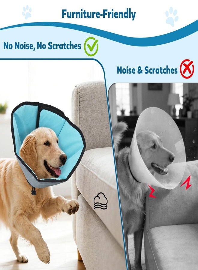 ipetstation Soft Dog Cone Collar After Surgery: Long Alternative Comfortable Comfy Fabric Recovery Shame Elizabethan Stop Licking Small Medium Large Dogs (Blue, L) - Image 4