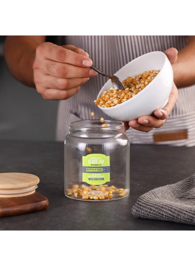 Royalford 600 ml Round Borosilicate Glass Jar with Airtight Bamboo Lid-RF12776/ Container with Silicone Sealing Ring, Dishwasher Safe clear - Image 4
