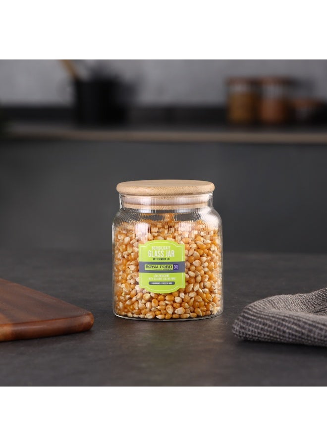Royalford 600 ml Round Borosilicate Glass Jar with Airtight Bamboo Lid-RF12776/ Container with Silicone Sealing Ring, Dishwasher Safe clear - Image 2