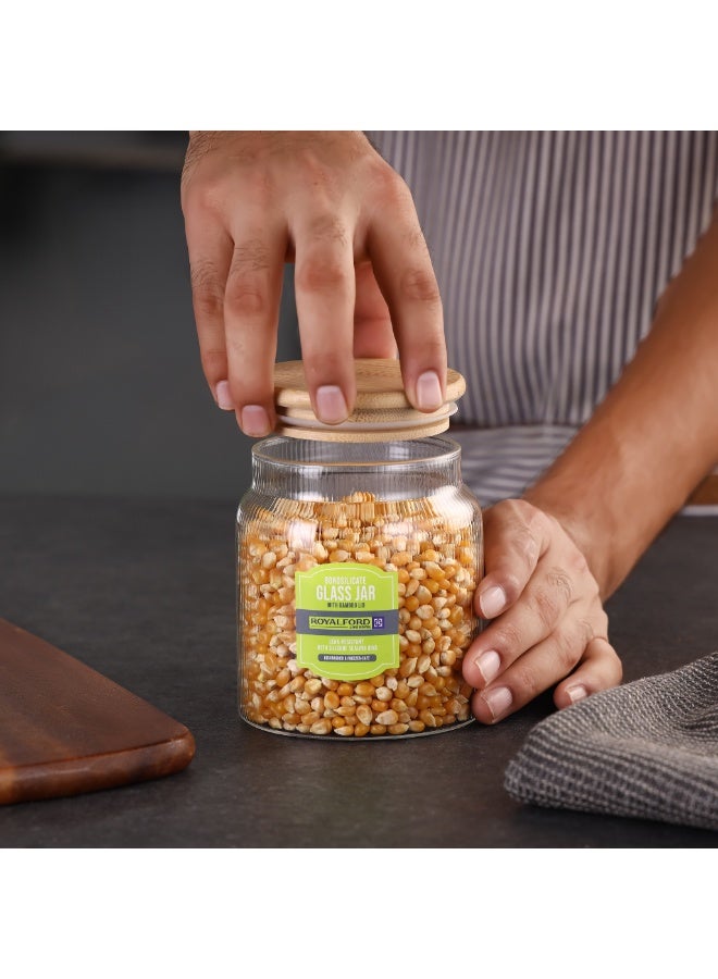 Royalford 600 ml Round Borosilicate Glass Jar with Airtight Bamboo Lid-RF12776/ Container with Silicone Sealing Ring, Dishwasher Safe clear - Image 3
