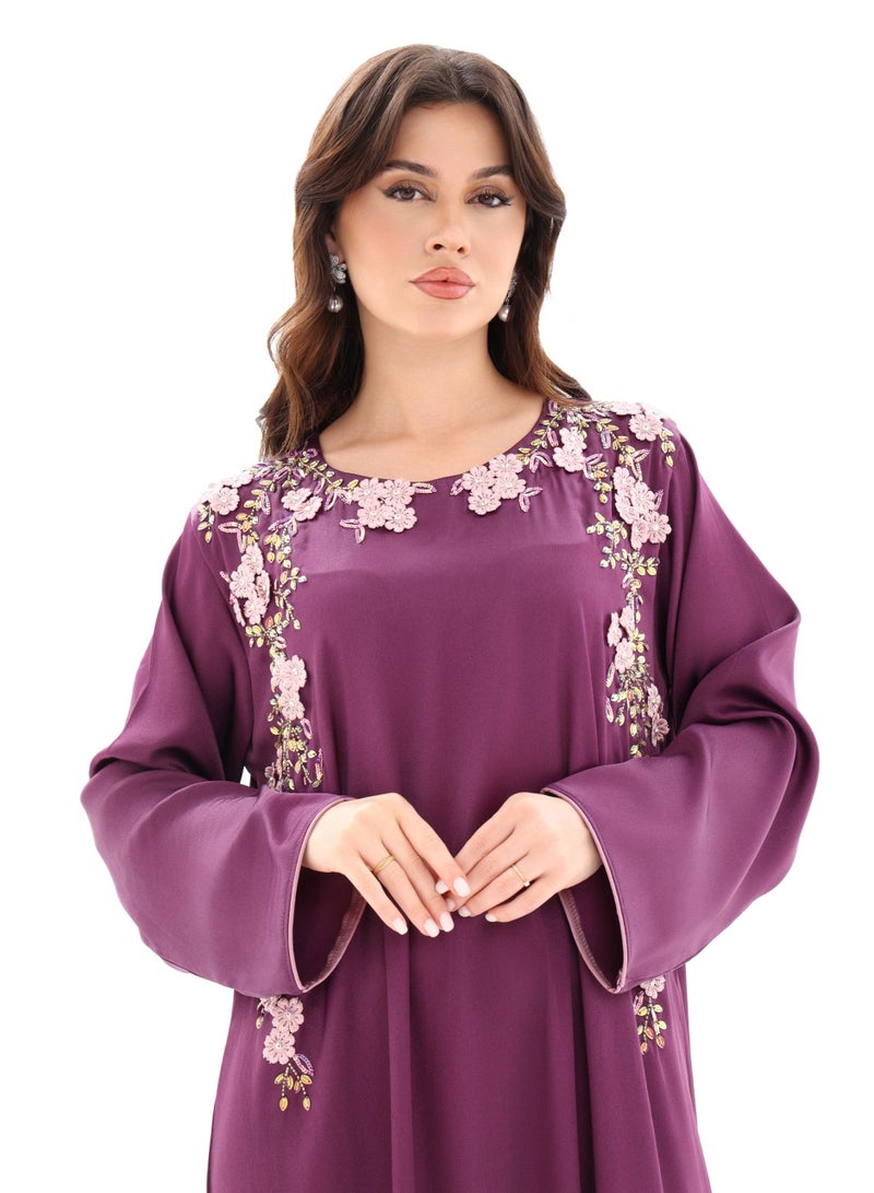 Elegant Floral Embroidered Kaftan Dress for Women - 2 Colors - Image 2