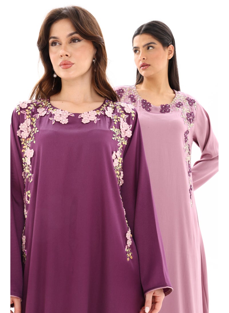 Elegant Floral Embroidered Kaftan Dress for Women - 2 Colors - Image 3