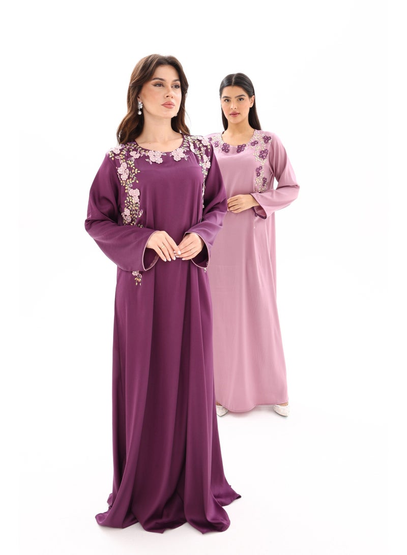 Elegant Floral Embroidered Kaftan Dress for Women - 2 Colors - Image 1