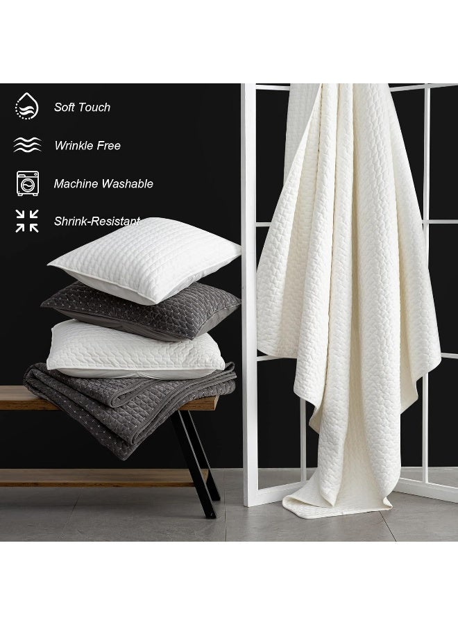 Powdion Velvet Quilt Queen Size, Oversized Bedspread Quilted Bedding Set, Luxurious Soft Coverlet Set Lightweight Velvet Comforter for All Season with 2 Pillow Shams, White - Image 3