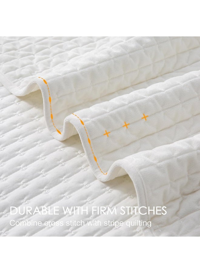 Powdion Velvet Quilt Queen Size, Oversized Bedspread Quilted Bedding Set, Luxurious Soft Coverlet Set Lightweight Velvet Comforter for All Season with 2 Pillow Shams, White - Image 5