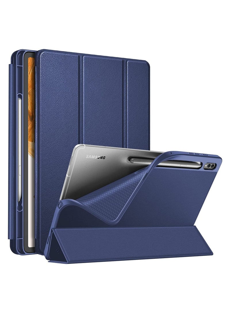 Smart Case for Samsung Galaxy Tab S8 Plus 2022/S7 FE/S7 Plus 12.4 with Pencil Holder, Soft TPU Smart Stand Back Cover Auto Wake/Sleep Feature - Blue - Image 1