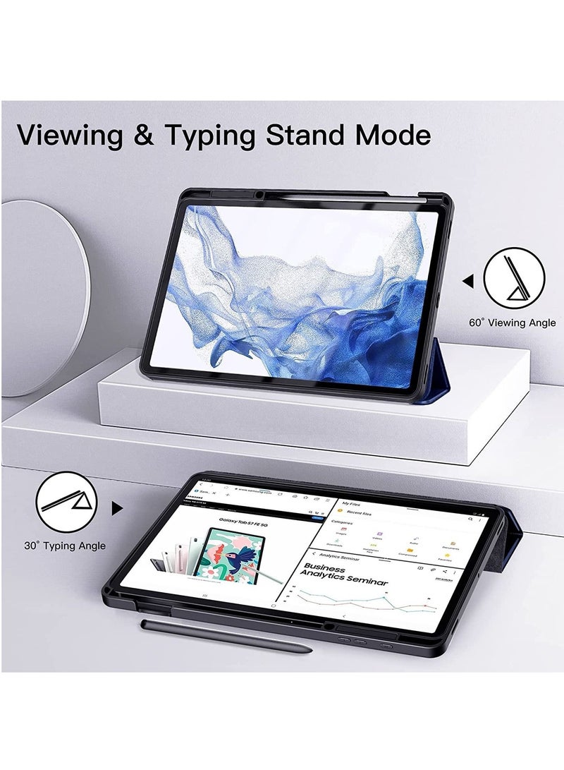 Smart Case for Samsung Galaxy Tab S8 Plus 2022/S7 FE/S7 Plus 12.4 with Pencil Holder, Soft TPU Smart Stand Back Cover Auto Wake/Sleep Feature - Blue - Image 5