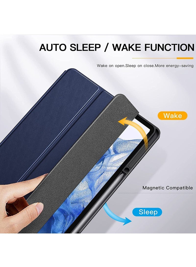 Smart Case for Samsung Galaxy Tab S8 Plus 2022/S7 FE/S7 Plus 12.4 with Pencil Holder, Soft TPU Smart Stand Back Cover Auto Wake/Sleep Feature - Blue - Image 2