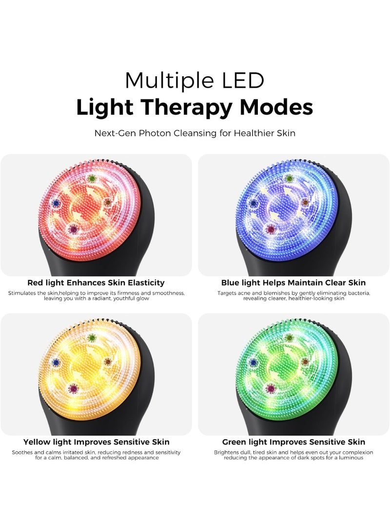 Ccigedy Gentle LED Facial Cleansing Brush, 4-Light Mode Liquid Silicone Face Scrubber & Exfoliator, IPX7 Waterproof, Rechargeable (Black) - Image 2