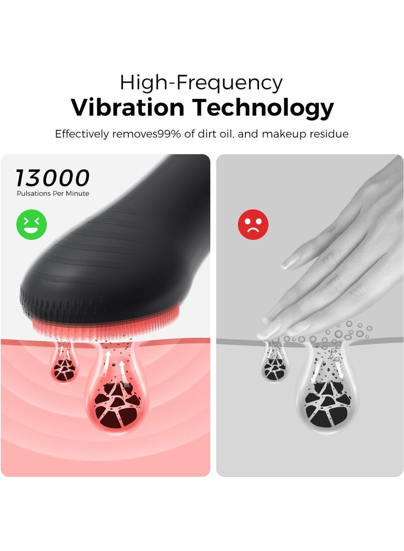 Ccigedy Gentle LED Facial Cleansing Brush, 4-Light Mode Liquid Silicone Face Scrubber & Exfoliator, IPX7 Waterproof, Rechargeable (Black) - Image 4