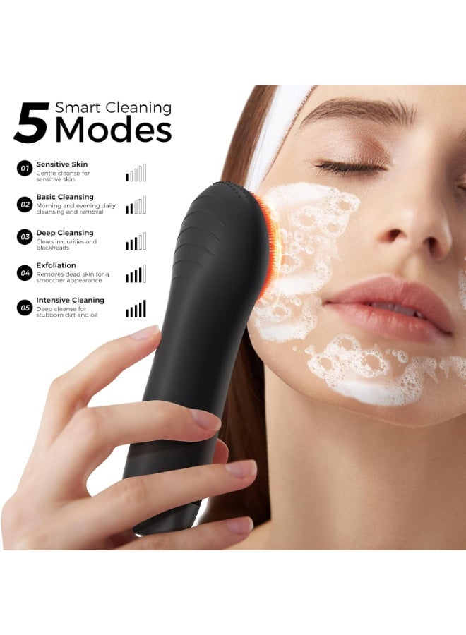 Ccigedy Gentle LED Facial Cleansing Brush, 4-Light Mode Liquid Silicone Face Scrubber & Exfoliator, IPX7 Waterproof, Rechargeable (Black) - Image 5