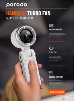 Handheld Turbo Fan / 5 Speeds / 13500 RPM / Digital Display / Secure Comfort / High Battery Capacity / long Hours Working Time / Type-C Charging Port / Portable - White - pzsku/Z33F11F6E3E08DE6B12F7Z/45/_/1729501057/38475aee-36b6-4f19-8dd0-99e1a8c6f333