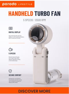 Handheld Turbo Fan / 5 Speeds / 13500 RPM / Digital Display / Secure Comfort / High Battery Capacity / long Hours Working Time / Type-C Charging Port / Portable - White - pzsku/Z33F11F6E3E08DE6B12F7Z/45/_/1729501115/526fcc6e-3e61-4e4a-ad4c-ab138278b5c4