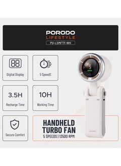 Handheld Turbo Fan / 5 Speeds / 13500 RPM / Digital Display / Secure Comfort / High Battery Capacity / long Hours Working Time / Type-C Charging Port / Portable - White - pzsku/Z33F11F6E3E08DE6B12F7Z/45/_/1740058443/3972c284-5bbd-4693-92ee-2cc66f8cb058