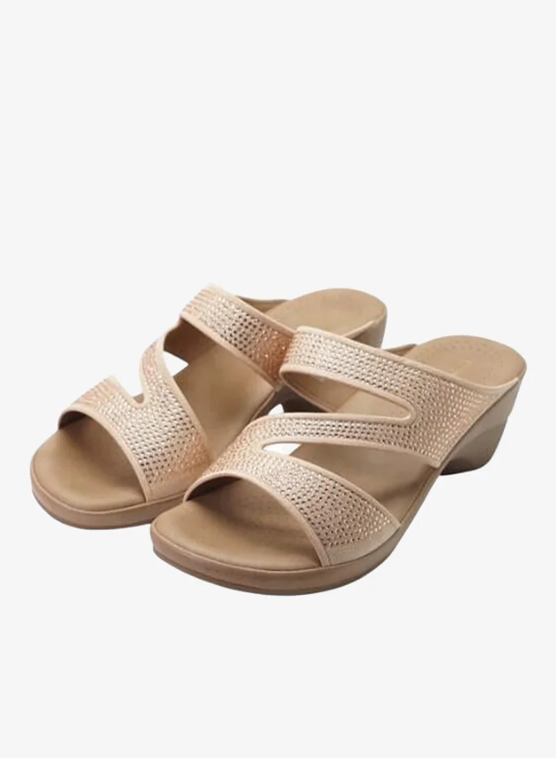 Michelle Morgan Gold 092-3106 Michelle Morgan Ladies Mid Heel Sandals 514RJ311 Gold for Women | Best Price UAE