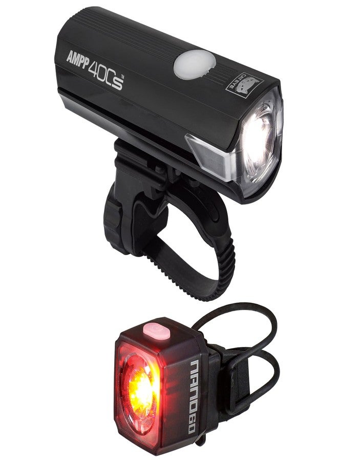 CATEYE AMPP400S & NANO60 Bike Light Set - USB-C 400 Lumen Headlight & 60 Lumen Tail Light with OptiCube™ Lens, Daytime Hyperflash, 360º Visibility, 5 Light Modes, Fits Road, Urban, MTB & Gravel Bikes - Image 1