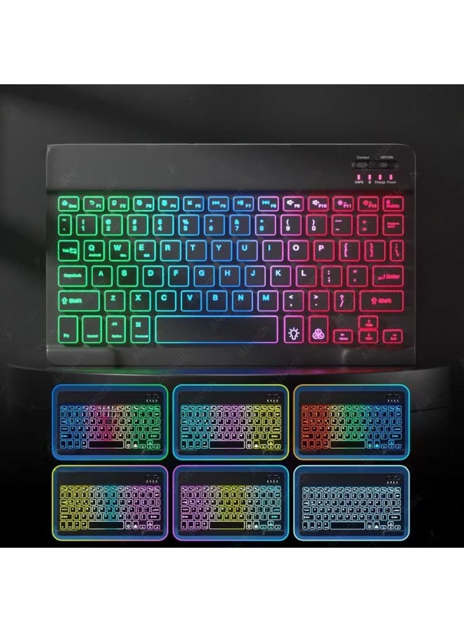 10-inch Bluetooth Keyboard For Ipad Tablet Laptop Colorful Glowing Rgb Backlight Mouse Suitable For All Devices-Product Type:10 Inch RGB Backlit Keyboard + Backlit Mouse-Black - Image 1
