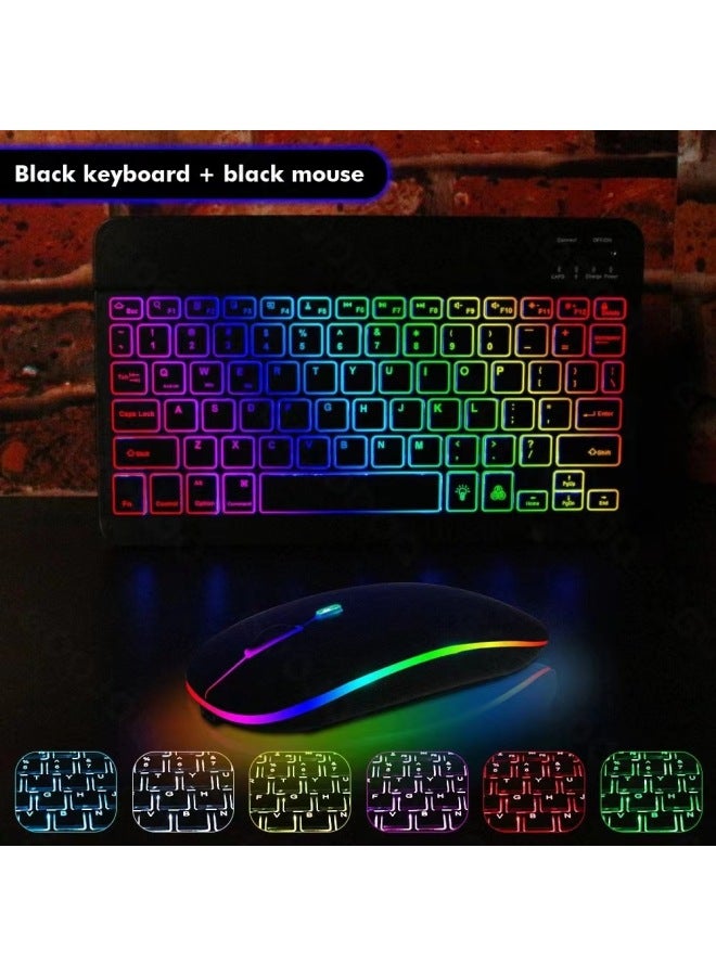 10-inch Bluetooth Keyboard For Ipad Tablet Laptop Colorful Glowing Rgb Backlight Mouse Suitable For All Devices-Product Type:10 Inch RGB Backlit Keyboard + Backlit Mouse-Black - Image 3