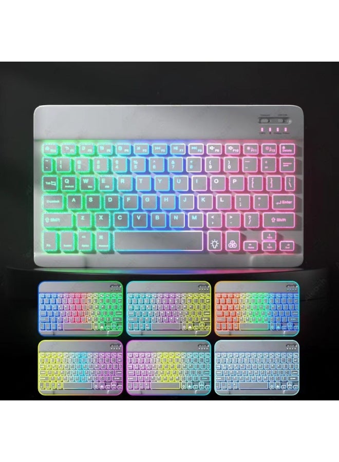 10-inch Bluetooth Keyboard For Ipad Tablet Laptop Colorful Glowing Rgb Backlight Mouse Suitable For All Devices-Product Type:10 Inch RGB Backlit Keyboard + Backlit Mouse-Black - Image 2