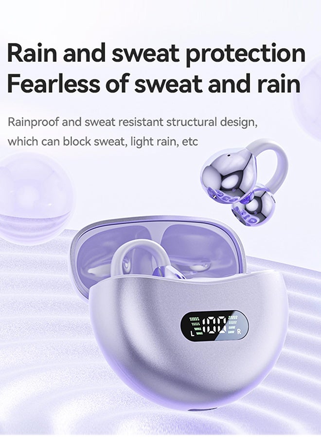 Open Ear Clip Headphones Wireless Earbuds Bluetooth 5.4 Sports Earphones Wireless Charging Case & LED Power Display Waterproof Fitness Headphones for Running (Black) - Image 5