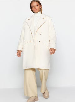 trendyol Oversized Ecru Wide Cut Long Stitched Coat TWOAW24KB00099  - Image 1
