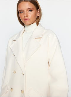 trendyol Oversized Ecru Wide Cut Long Stitched Coat TWOAW24KB00099  - Image 4
