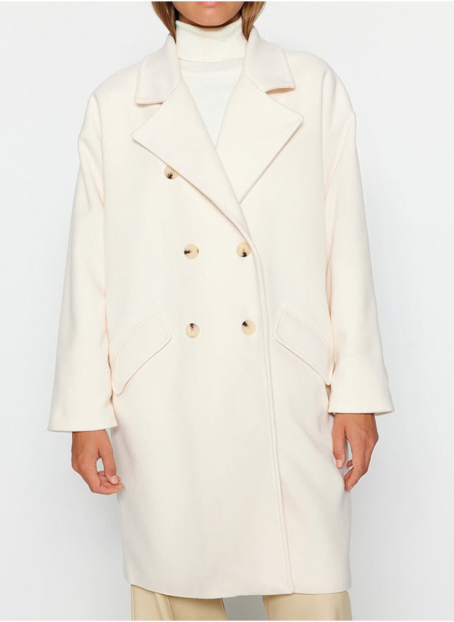 trendyol Oversized Ecru Wide Cut Long Stitched Coat TWOAW24KB00099  - Image 2