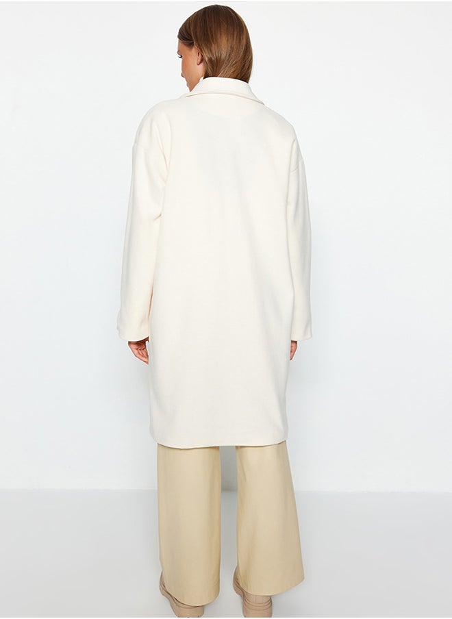 trendyol Oversized Ecru Wide Cut Long Stitched Coat TWOAW24KB00099  - Image 5