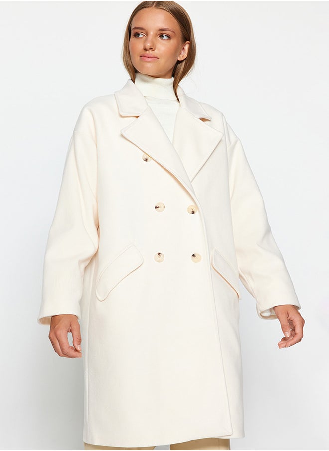 trendyol Oversized Ecru Wide Cut Long Stitched Coat TWOAW24KB00099  - Image 3