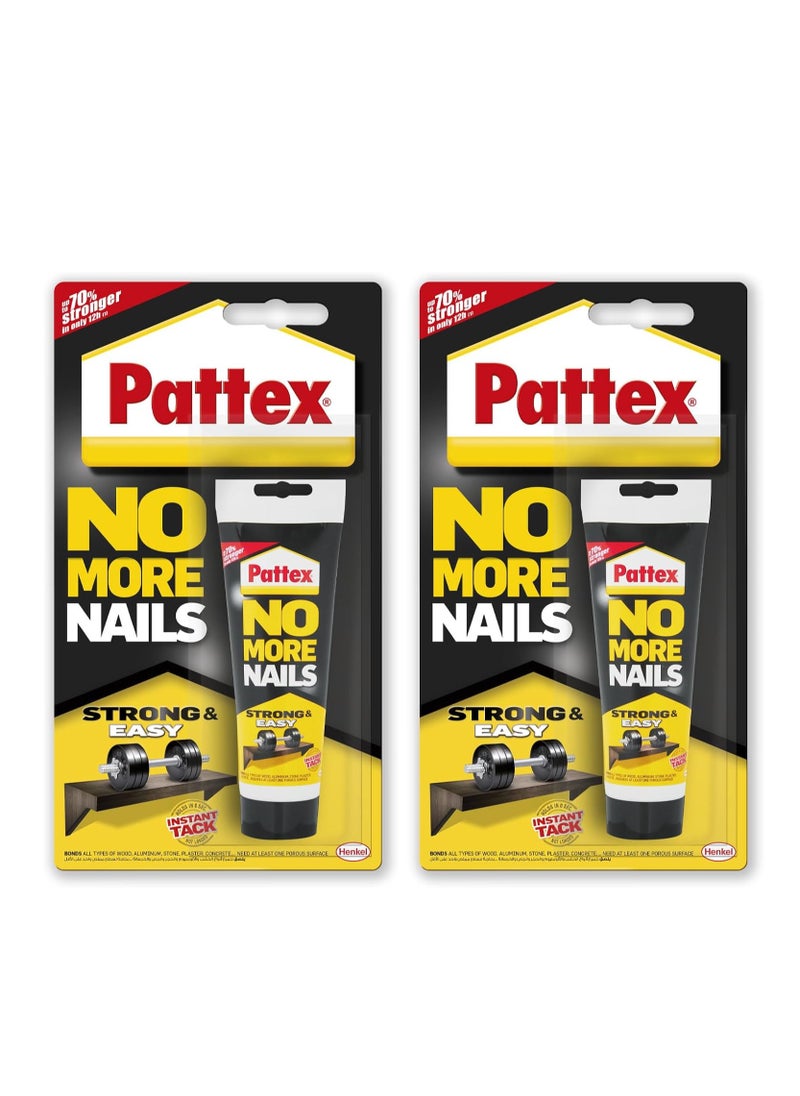 Pattex - Pattex No More Nails Strong & Easy | All Purpose Heavy-Duty Mounting Adhesive | Solvent Free & Low Order Mount Glue | Compatible with Wood, Ceramic, Aluminum, Concrete, Bricks & More | 50g (Pack of 2) - Image 1