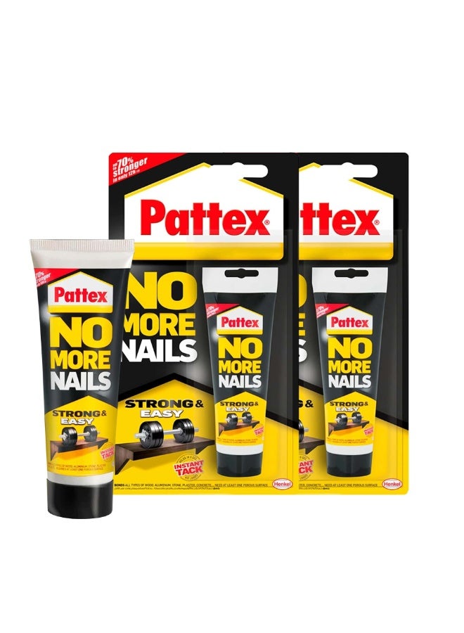 Pattex باتكس لا مزيد من المسامير قوي وسهل | لاصق تثبيت متعدد الاستخدامات ثقيل الوزن | خالي من المذيبات ورائحة منخفضة | متوافق مع الخشب، السيراميك، الألمنيوم، الخرسانة، الطوب والمزيد | 50 جرام (عبوة من 2) - Image 1