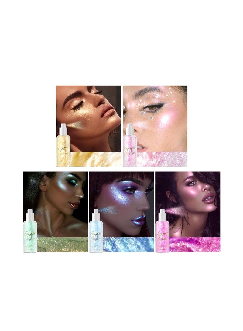 KASTWAVE Body Glitter Spray, 5 Pcs High Gloss Makeup Spray, Quick-Drying and Non-Sticky Shiny Makeup, Liquid Highlighter Spray for Face Hair Body Glitter, 60ML of Each Bottle - 5 Colors - Image 3
