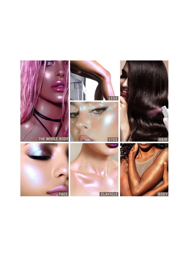 KASTWAVE Body Glitter Spray, 5 Pcs High Gloss Makeup Spray, Quick-Drying and Non-Sticky Shiny Makeup, Liquid Highlighter Spray for Face Hair Body Glitter, 60ML of Each Bottle - 5 Colors - Image 4