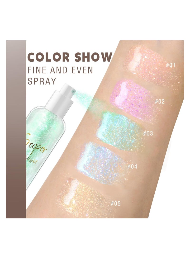 KASTWAVE Body Glitter Spray, 5 Pcs High Gloss Makeup Spray, Quick-Drying and Non-Sticky Shiny Makeup, Liquid Highlighter Spray for Face Hair Body Glitter, 60ML of Each Bottle - 5 Colors - Image 2