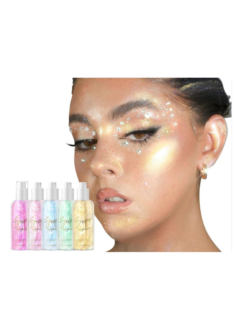 KASTWAVE Body Glitter Spray, 5 Pcs High Gloss Makeup Spray, Quick-Drying and Non-Sticky Shiny Makeup, Liquid Highlighter Spray for Face Hair Body Glitter, 60ML of Each Bottle - 5 Colors - Image 1