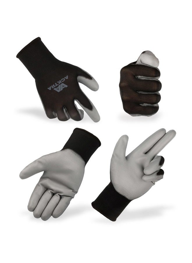 ACKTRA Ultra-Thin PU Safety WORK GLOVES 12 Pairs, WG002 Black/Black, Medium - Image 3