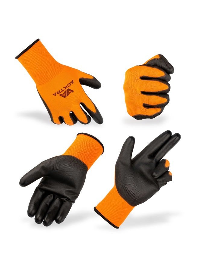 ACKTRA Ultra-Thin PU Safety WORK GLOVES 12 Pairs, WG002 Black/Black, Medium - Image 2