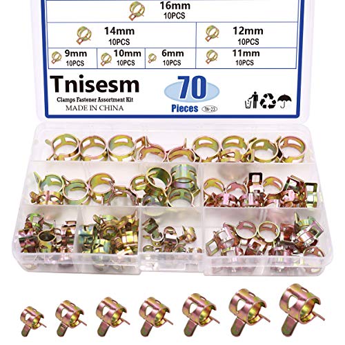 Tnisesm 70 Pcs 6-16mm Spring Hose Clamp Assortment kits, Silicone Vacuum Hose Action Pipe Clamp Low Pressure Air Clip Clamp for Hose Clamps(6mm, 9mm, 10mm, 11mm, 12mm, 14mm, 16mm) TN-23 - Image 1