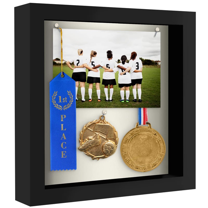 Americanflat Americanflat 8x8 Shadow Box Frame with ShatterResistant Glass  Silhouette Collection  Small Shadow Box Display Case for Tabletop and Wall Display  Black with Soft Felt Back 