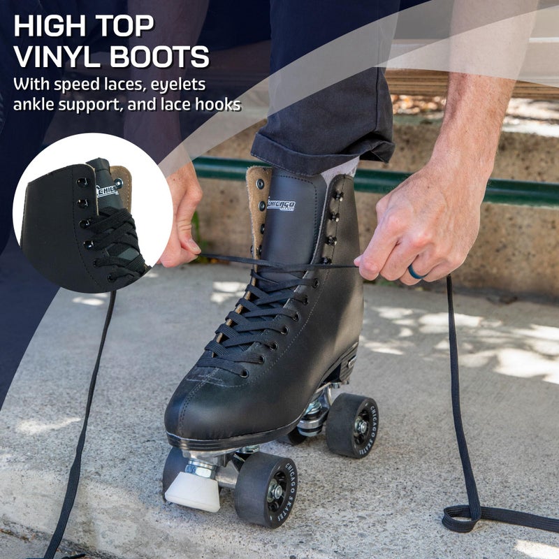 Chicago زلاجات شيكاغو للرجال مصنوعة من الجلد الفاخر - زلاجات كلاسيكية سوداء رباعية - مقاس 6 - Image 4