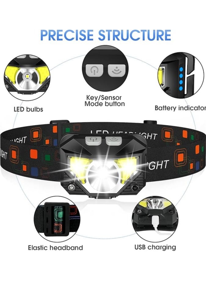 LHKNL Headlamp Flashlight, 1200 Lumen Ultra-Light Bright LED Rechargeable Headlight with White Red Light,2-Pack Waterproof Motion Sensor Head Lamp,8 Mode for Outdoor Camping Running Hiking Fishing - Image 2