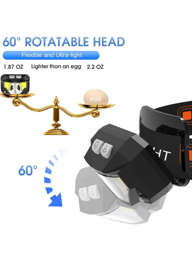 LHKNL Headlamp Flashlight, 1200 Lumen Ultra-Light Bright LED Rechargeable Headlight with White Red Light,2-Pack Waterproof Motion Sensor Head Lamp,8 Mode for Outdoor Camping Running Hiking Fishing - Image 5