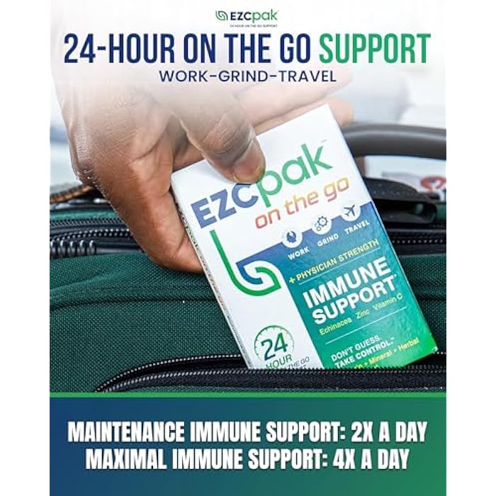 EZC Pak On The Go Immune System Booster with Echinacea, Vitamin C, Zinc, Immune Support Supplement, Immunity Vitamins for Adults, Travel-Friendly Packaging, Vegetarian, Gluten-Free - Image 4