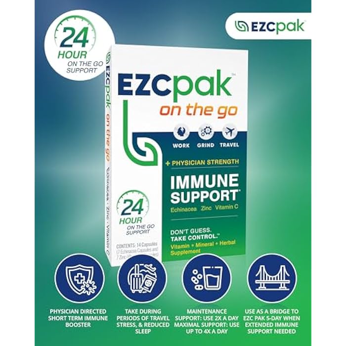 EZC Pak On The Go Immune System Booster with Echinacea, Vitamin C, Zinc, Immune Support Supplement, Immunity Vitamins for Adults, Travel-Friendly Packaging, Vegetarian, Gluten-Free - Image 3