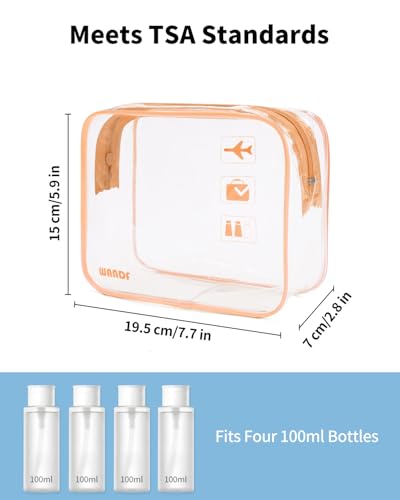 WANDF TSA Approved Toiletry Bag, 2 Packs Travel Clear Toiletry Bag, Quart Size Makeup Cosmetic Pouch with Zipper, Carry-On Airport Compliant Bag for Women and Men (2pcs Lotus Pink) - Image 3