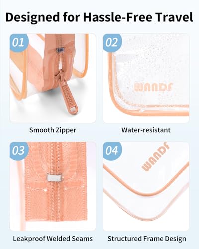 WANDF TSA Approved Toiletry Bag, 2 Packs Travel Clear Toiletry Bag, Quart Size Makeup Cosmetic Pouch with Zipper, Carry-On Airport Compliant Bag for Women and Men (2pcs Lotus Pink) - Image 4