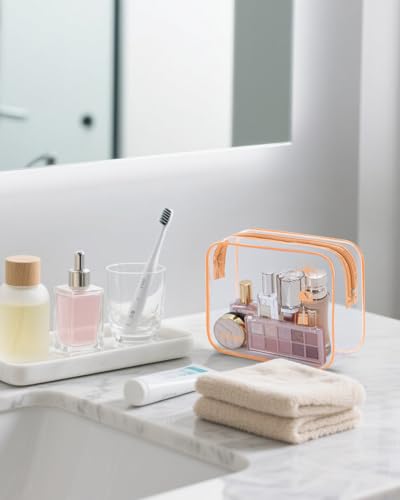 WANDF TSA Approved Toiletry Bag, 2 Packs Travel Clear Toiletry Bag, Quart Size Makeup Cosmetic Pouch with Zipper, Carry-On Airport Compliant Bag for Women and Men (2pcs Lotus Pink) - Image 5
