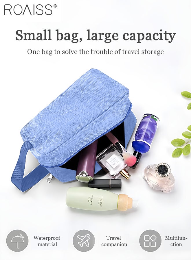 roaiss Unisex Travel Toiletry Bag with Zipper Closure and Carry Handle, Premium Nylon Travel Organizer with Spacious Compartments, Simple Makeup Bag for Cosmetics, Necessities and Wash Accessories - Image 2