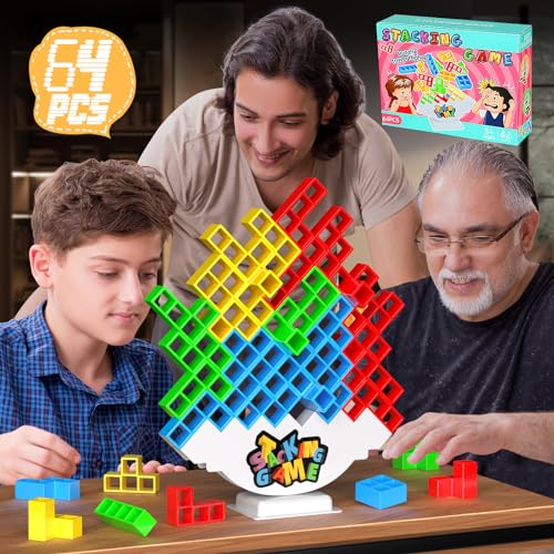BBnote 64PCS Stack Game for Adult Kids Tetra Board Tower Games for Family Travel Party 2 Players Balance Stacking Toy Team Toys Building Block - Image 1