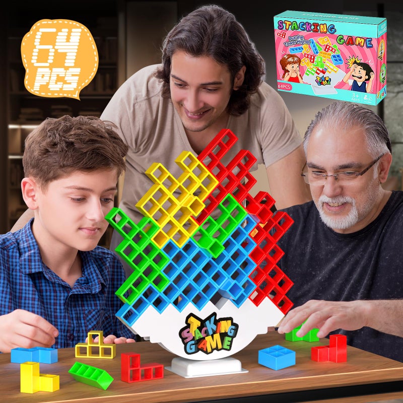 BBnote 64PCS Stack Game for Adult Kids Tetra Board Tower Games for Family Travel Party 2 Players Balance Stacking Toy Team Toys Building Block - Image 2